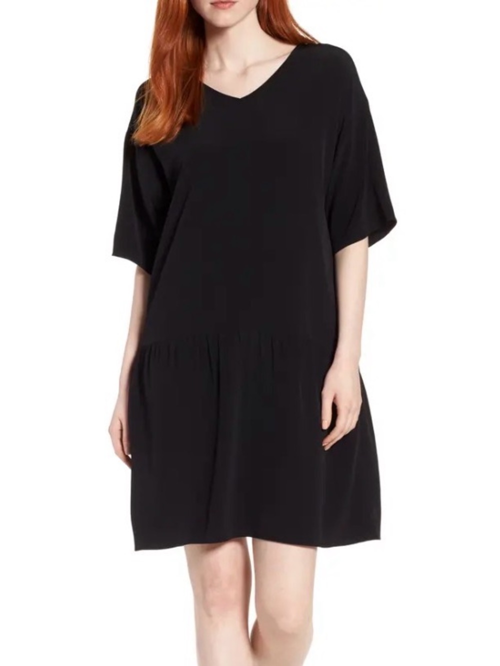 Eileen Fisher Dress Women’s Black Pullover Tiered Lagenlook Minimalist Modern L